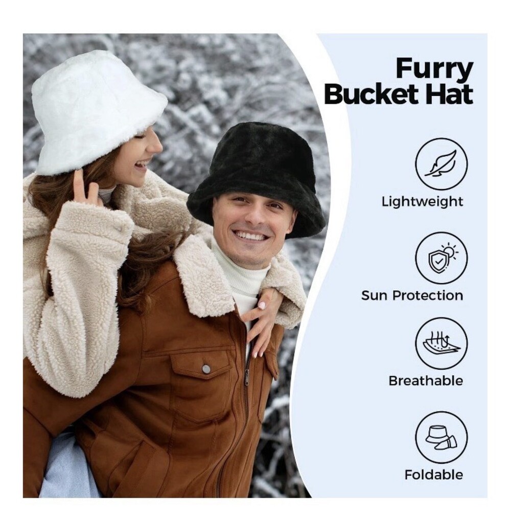 BFONS Faux Fur Winter Bucket Hat for Women Men Fuzzy Warm Hat Womens Furry Fi... - Picture 9 of 9